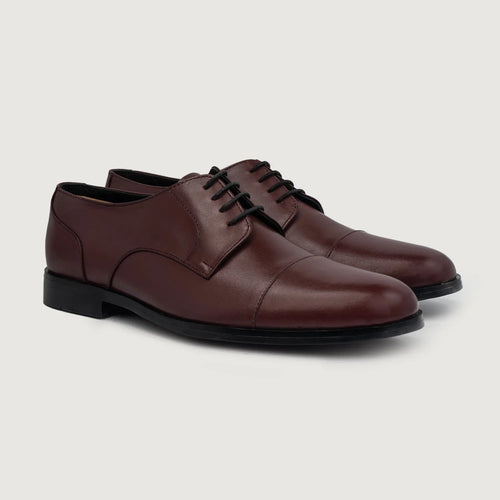 Attorney Derby Maroon Leather Shoes For Men in Maroon Full-Grain Leather - Lateral Side Profile View | Buy Online