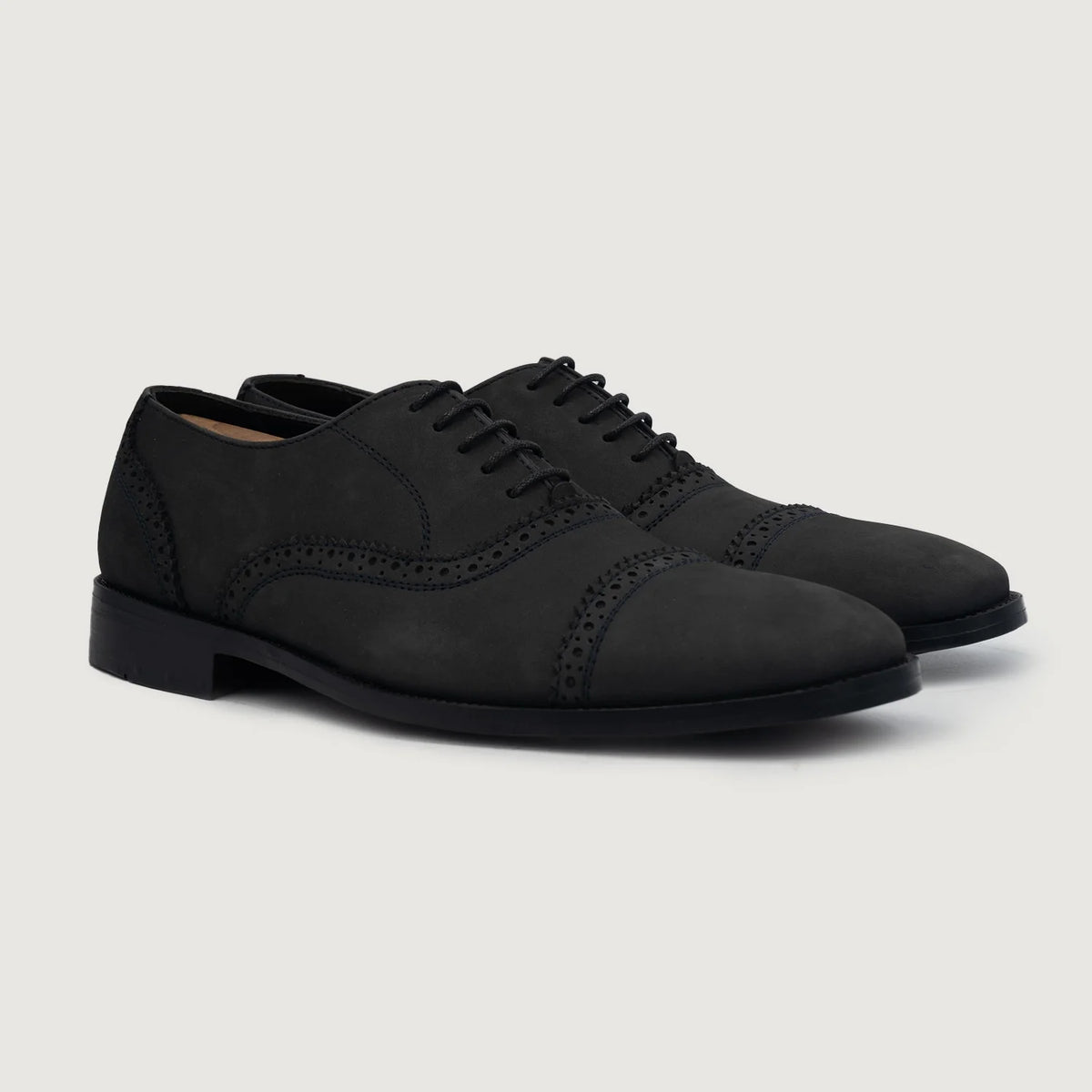 Grisson Brogues Oxford Negro Nubuck Zapatos de cuero para Hombre For Men en cuero vacuno negro auténtico - Vista de perfil | Comprar online