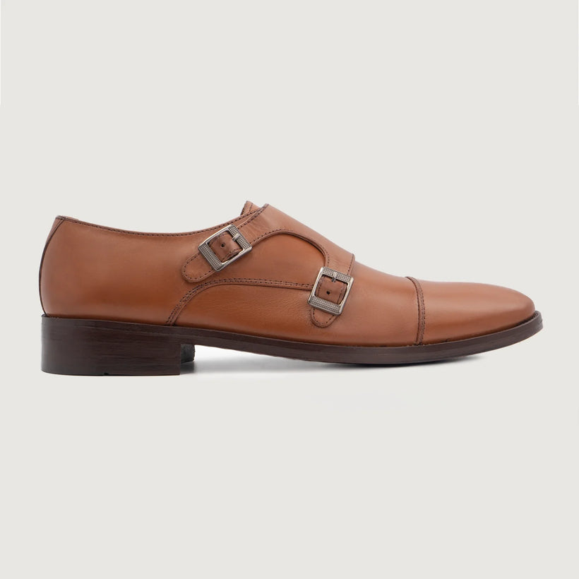 Boston Double Monk Strap Tostado Leather Shoes para Hombre
