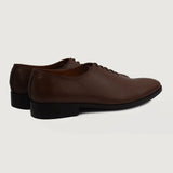 Close-Up Detail of Classic Collar & Heavy-Duty Zipper Hardware on Director Wholecut Brown Leather Shoes For Men