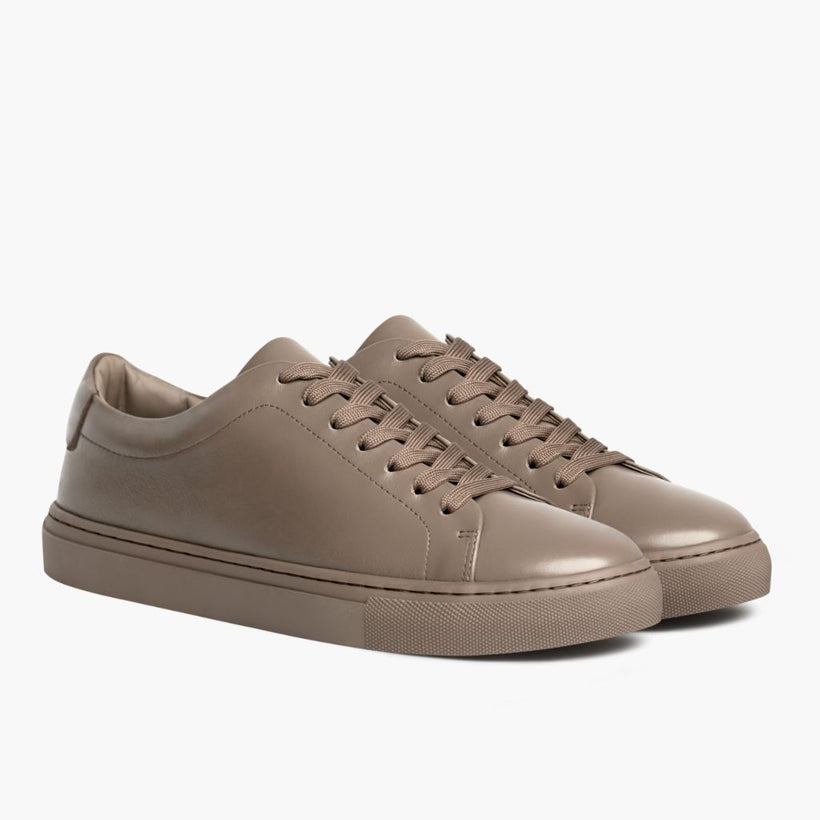 Encore Taupe Leather Sneakers in Classic Full-Grain Leather - Lateral Side Profile View | Buy Online
