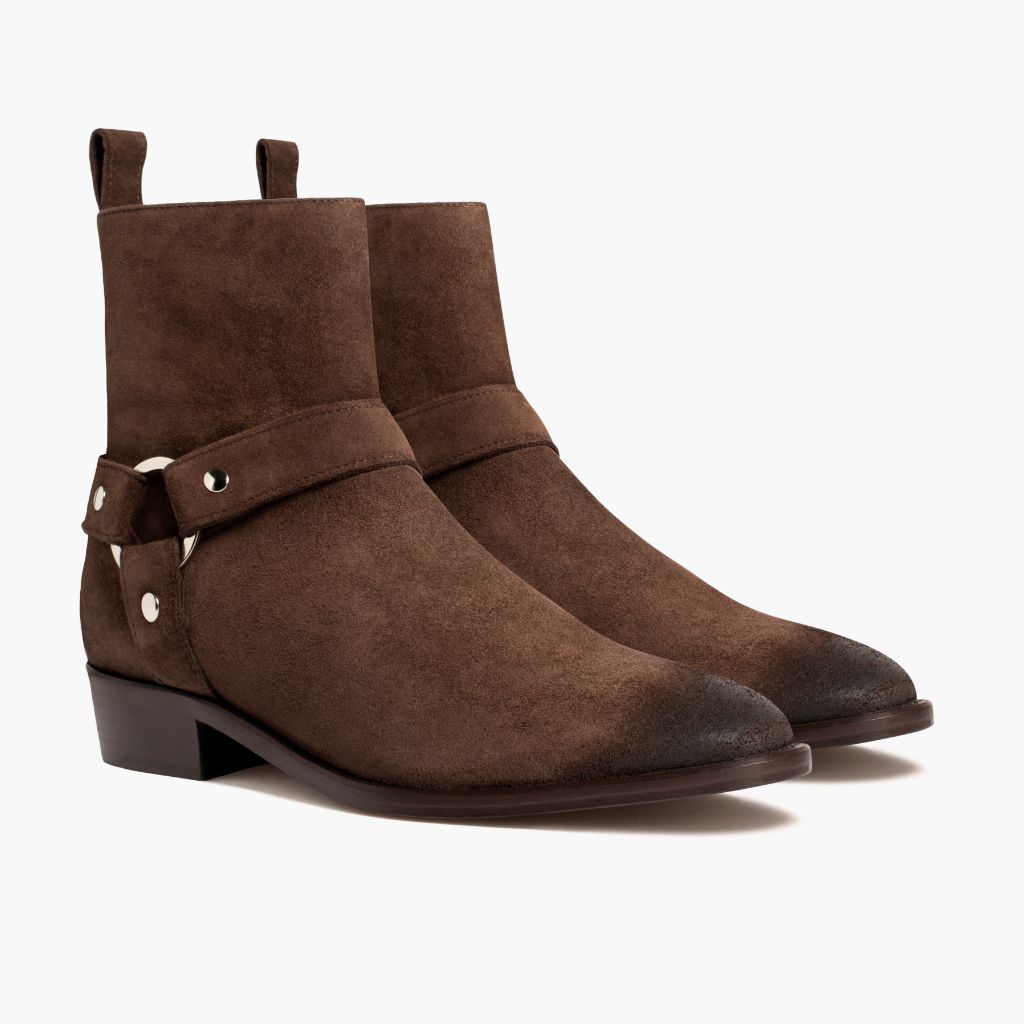 Harness Marrón Oscuro Suede Botas de cuero para Hombre in Dark Brown Goatskin Suede - Vista de perfil | Comprar online