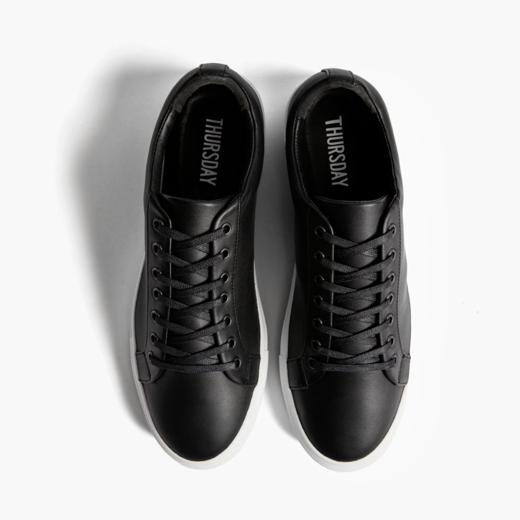 Premier Low Top Negro Zapatillas de cuero para Hombre For Men - Contrafuerte de talón reforzado y doble costura de precisión