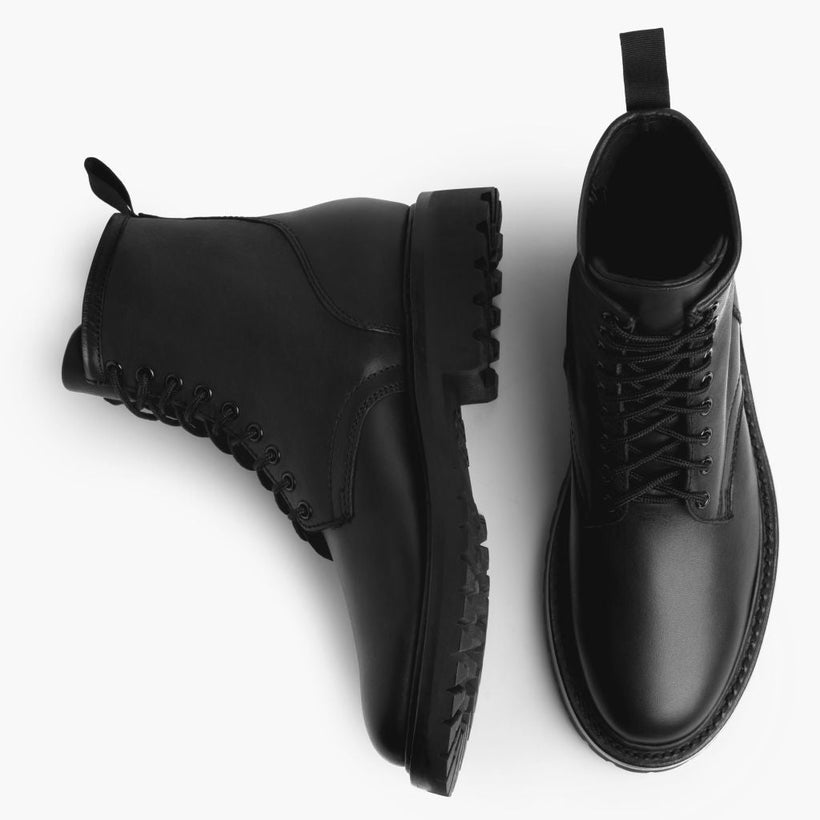 Stomper Negro (No Zipper) Botas de cuero para Hombre