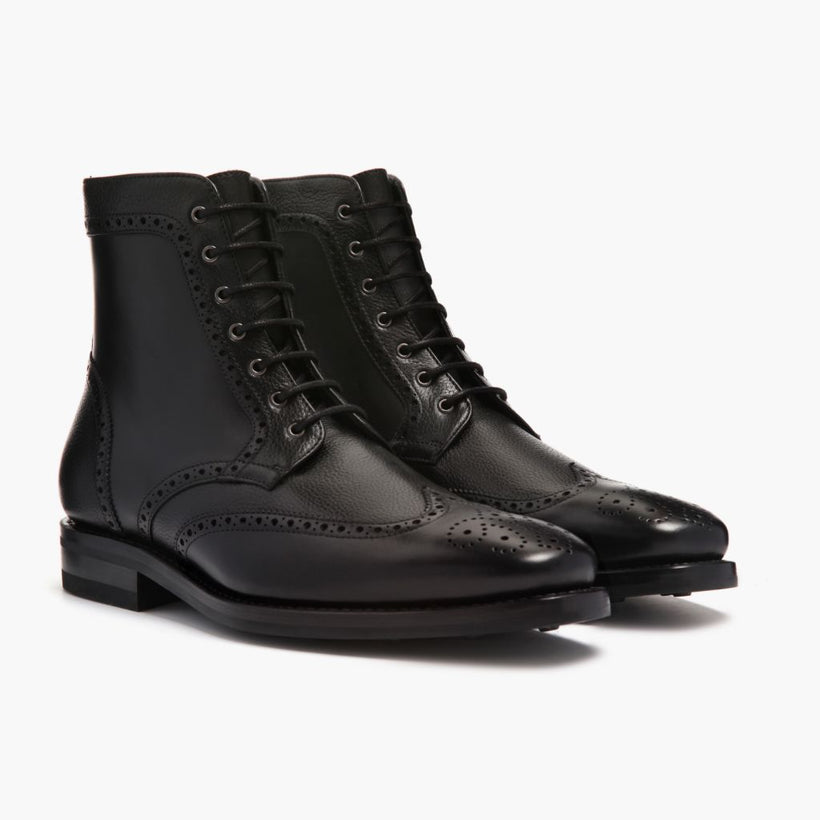 Wingtip Negro Botas de cuero para Hombre