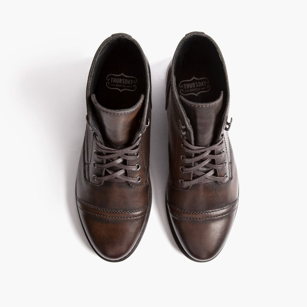 Captain Café Negro Botas de cuero para Mujer - Contrafuerte de talón reforzado y doble costura de precisión