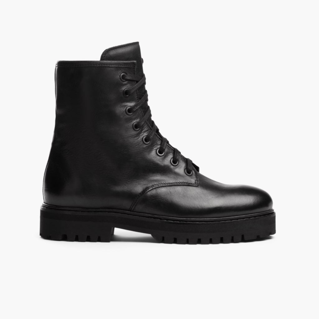 Combat Negro Botas de cuero para Mujer en cuero vacuno negro auténtico - Vista de perfil | Comprar online