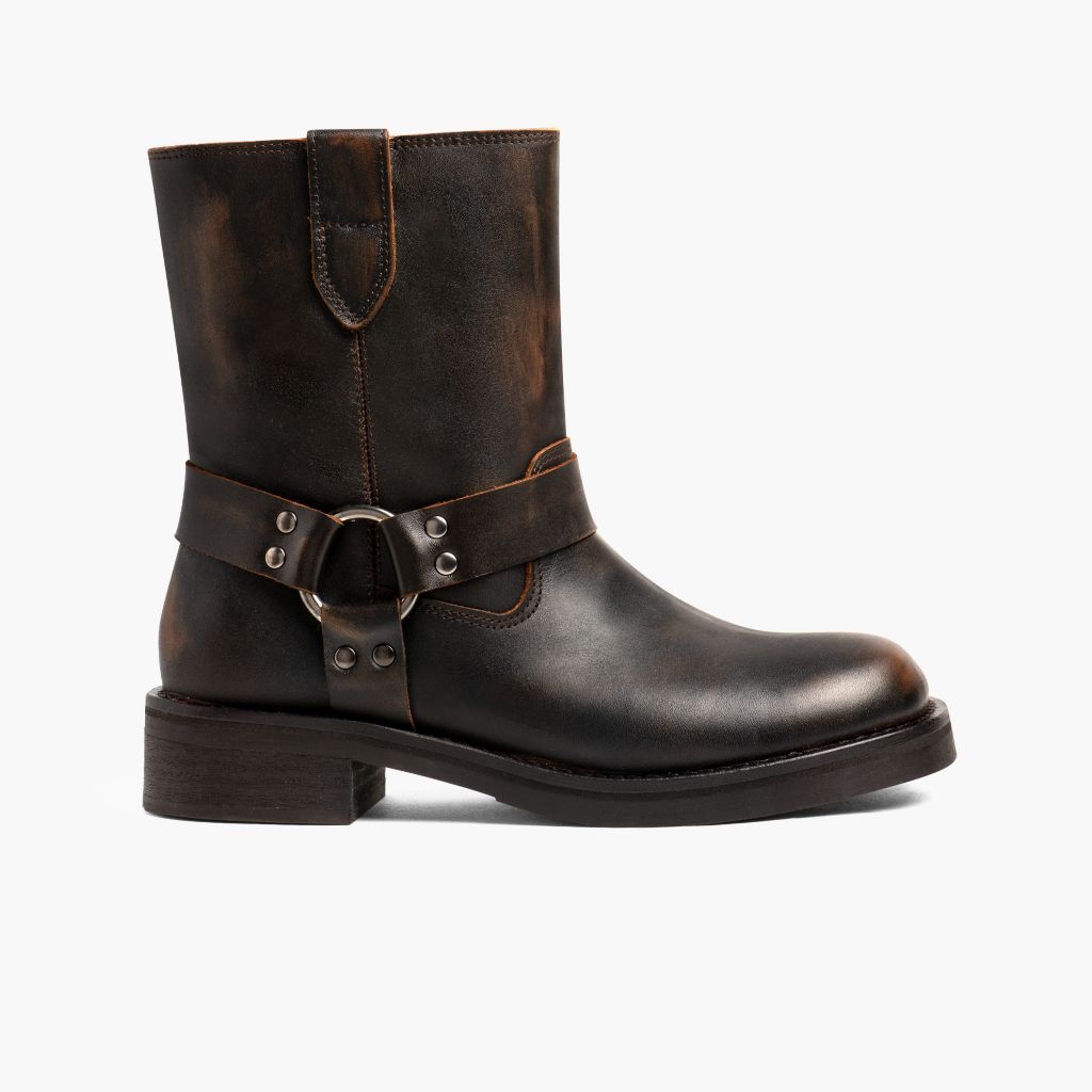 Outlaw Marrón Vintage Botas de cuero para Mujer in Vintage Brown Full-Grain Leather - Vista de perfil | Comprar online