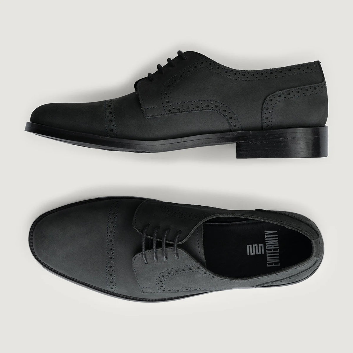 Dirk Brogues Derby Matte Black Nubuck Leather Shoes StudGuard For Men - Contrafuerte de talón reforzado y doble costura de precisión