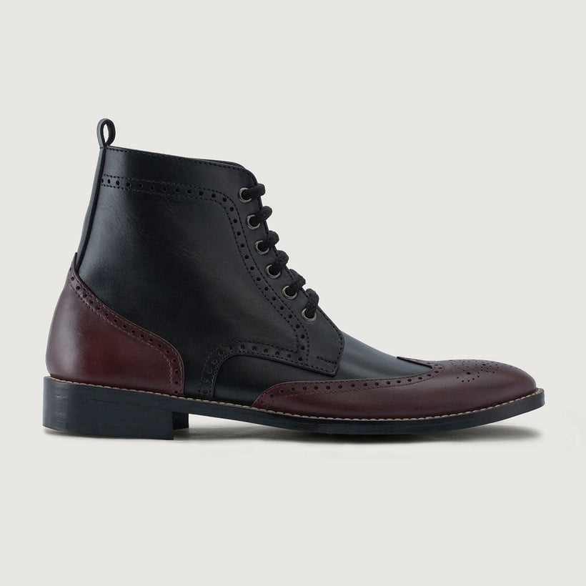 Duster Brogues Derby Granate Negro Leather Boots - StudGuard para Hombre
