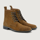 Knight Derby Brown Suede Leather Boots - StudGuard in Brown Goatskin Suede - Lateral Side Profile View | Buy Online
