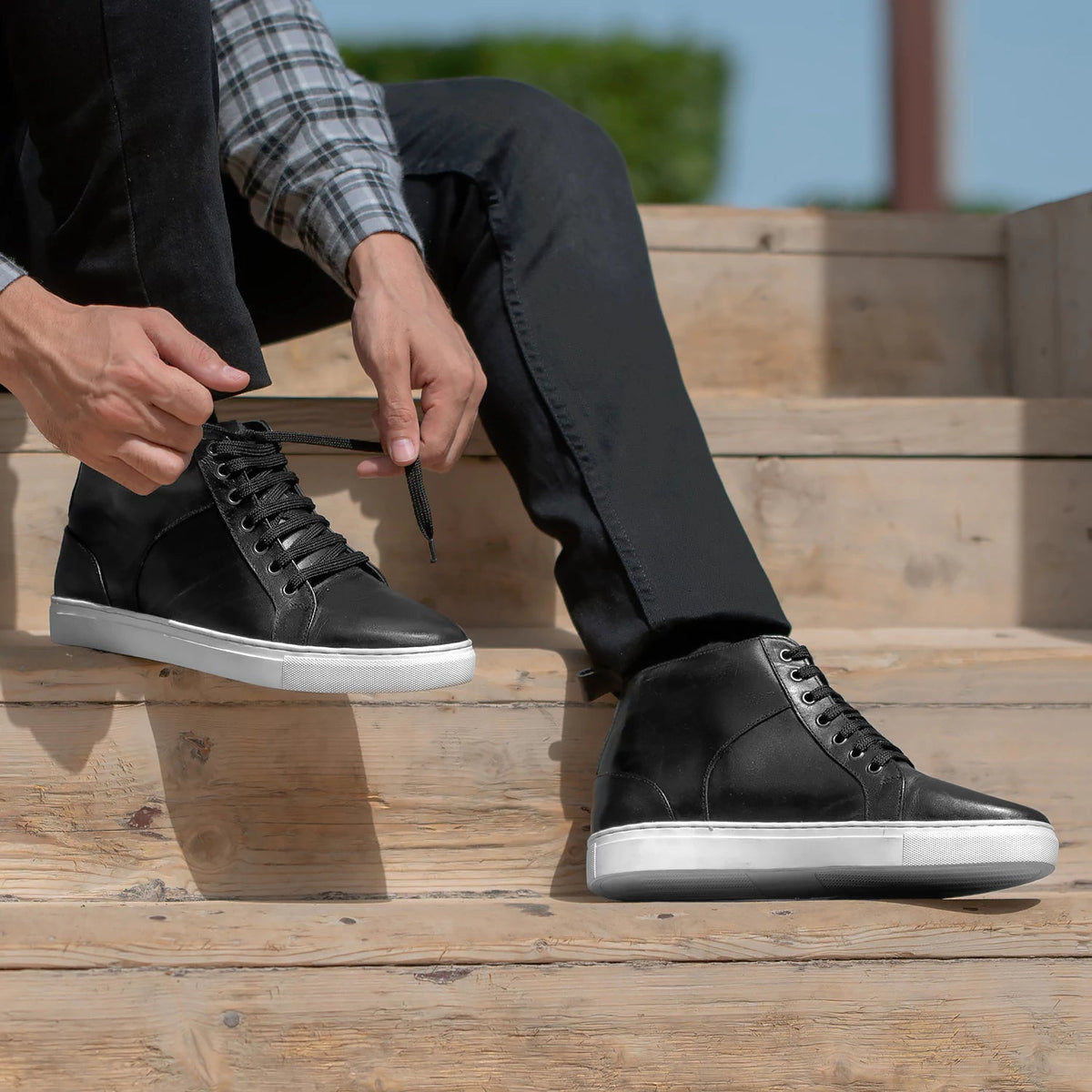 Orlaven Marty High Top Negro Zapatillas de cuero para Hombre footwear image 10
