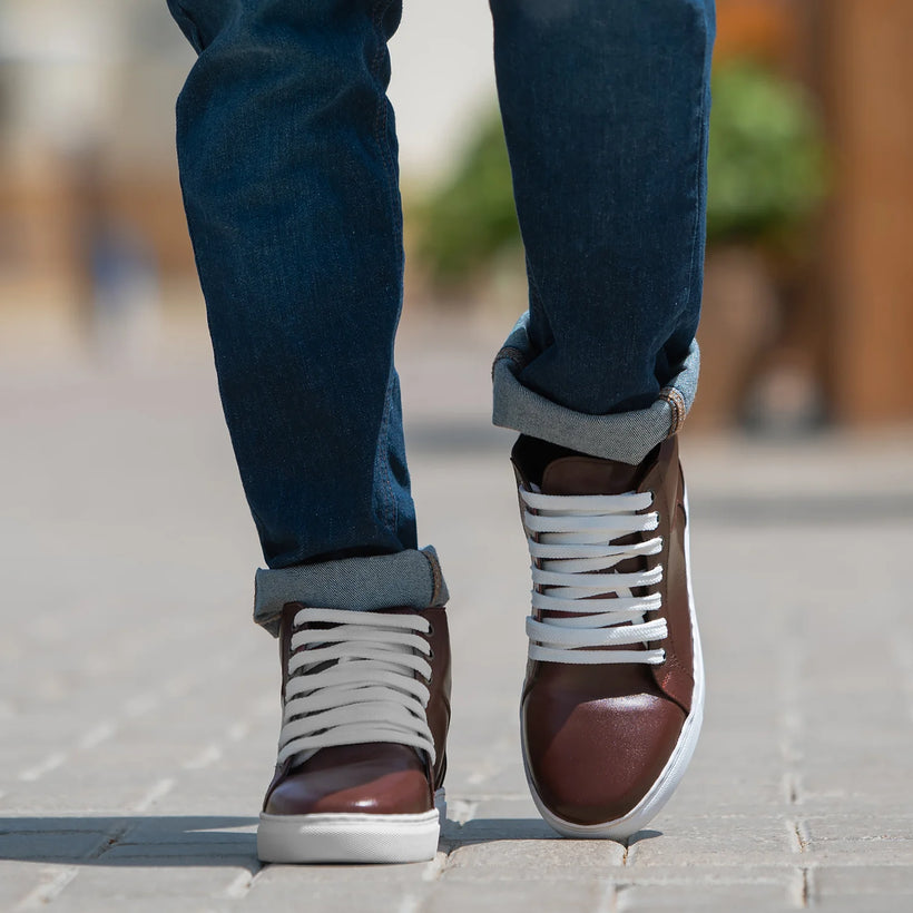 Marty High Top Granate Zapatillas de cuero para Hombre