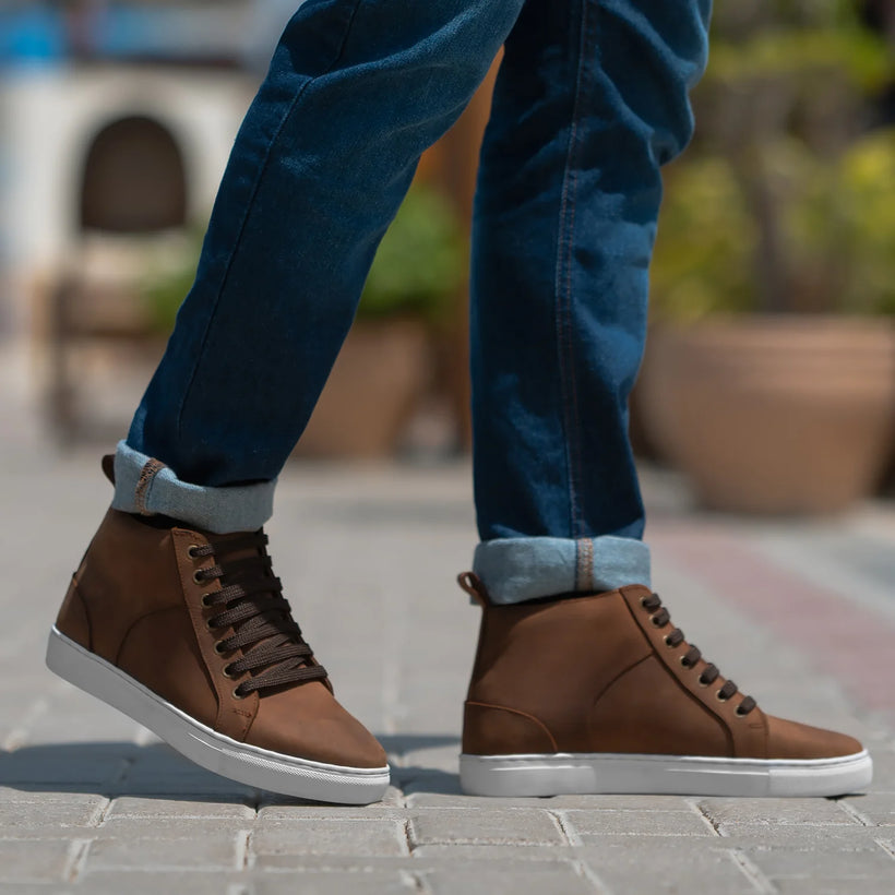 Marty High Top Pull-up Marrón Zapatillas de cuero para Hombre