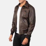 Brown Goatskin Leather Bomber Jacket - Vista trasera con ajuste entallado en hombros y bajo impecable