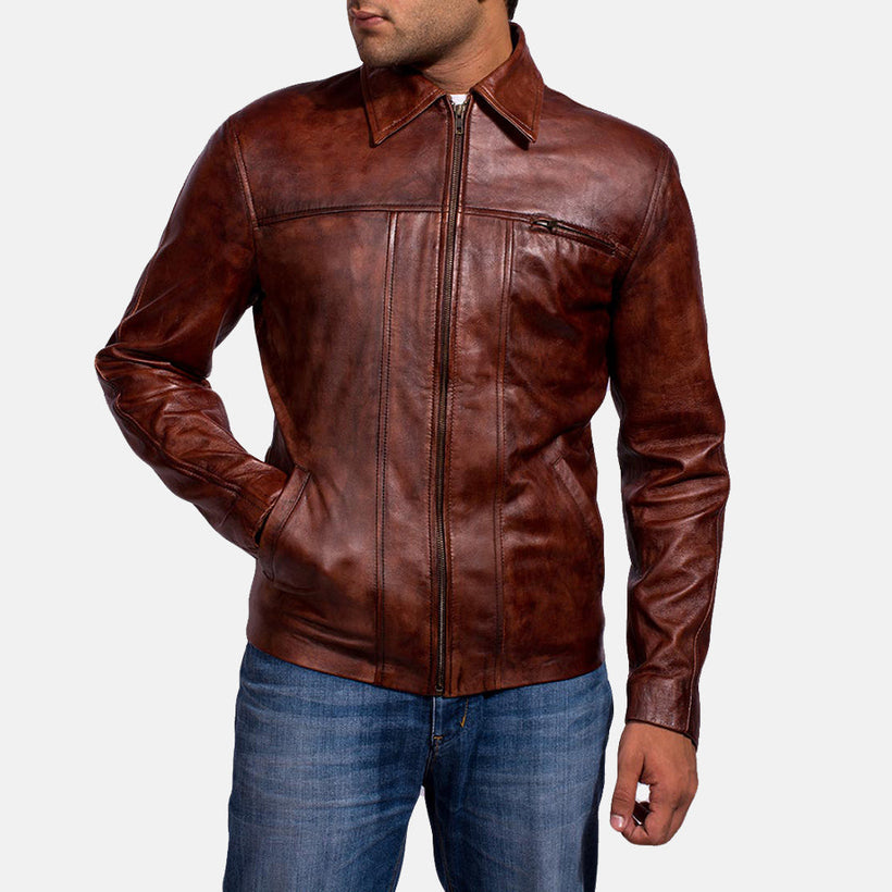 Abstract Granate Chaqueta de Cuero para Hombre