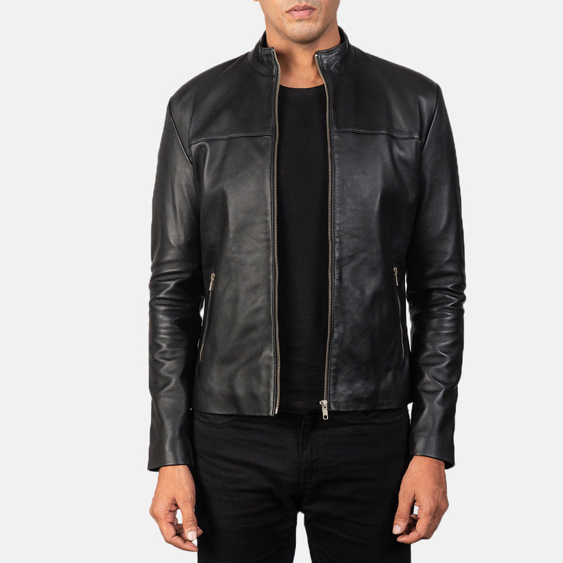 Adornica Negro Chaqueta Biker de Cuero para Hombre