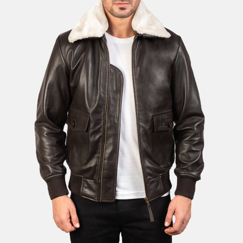 Airin G-1 Marrón Cazadora Bomber de Cuero para Hombre