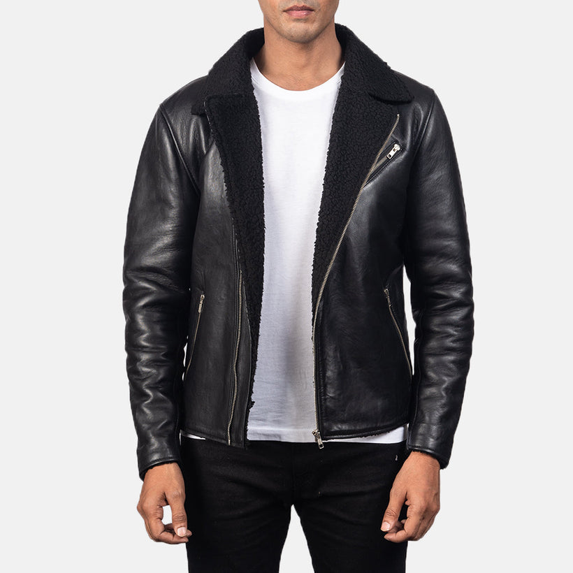 Alberto Shearling Negro Chaqueta de Cuero para Hombre