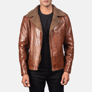 Men's Alberto Shearling Marrón Chaqueta de Cuero para Hombre in Brown Sheepskin Leather - Vista frontal y silueta a medida | Comprar online
