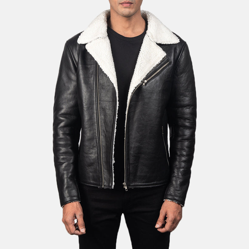 Alberto Blanco Shearling Negro Chaqueta de Cuero para Hombre