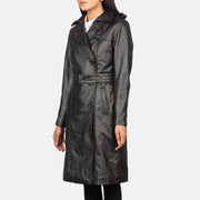 
Black Cowhide leather Coat - Vista posterior con hombros definidos y bajo impecable