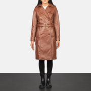 
Alice Marrón Double Breasted Abrigo de Cuero para Mujer in Black Cowhide Leather - Vista frontal y silueta entallada | Comprar online