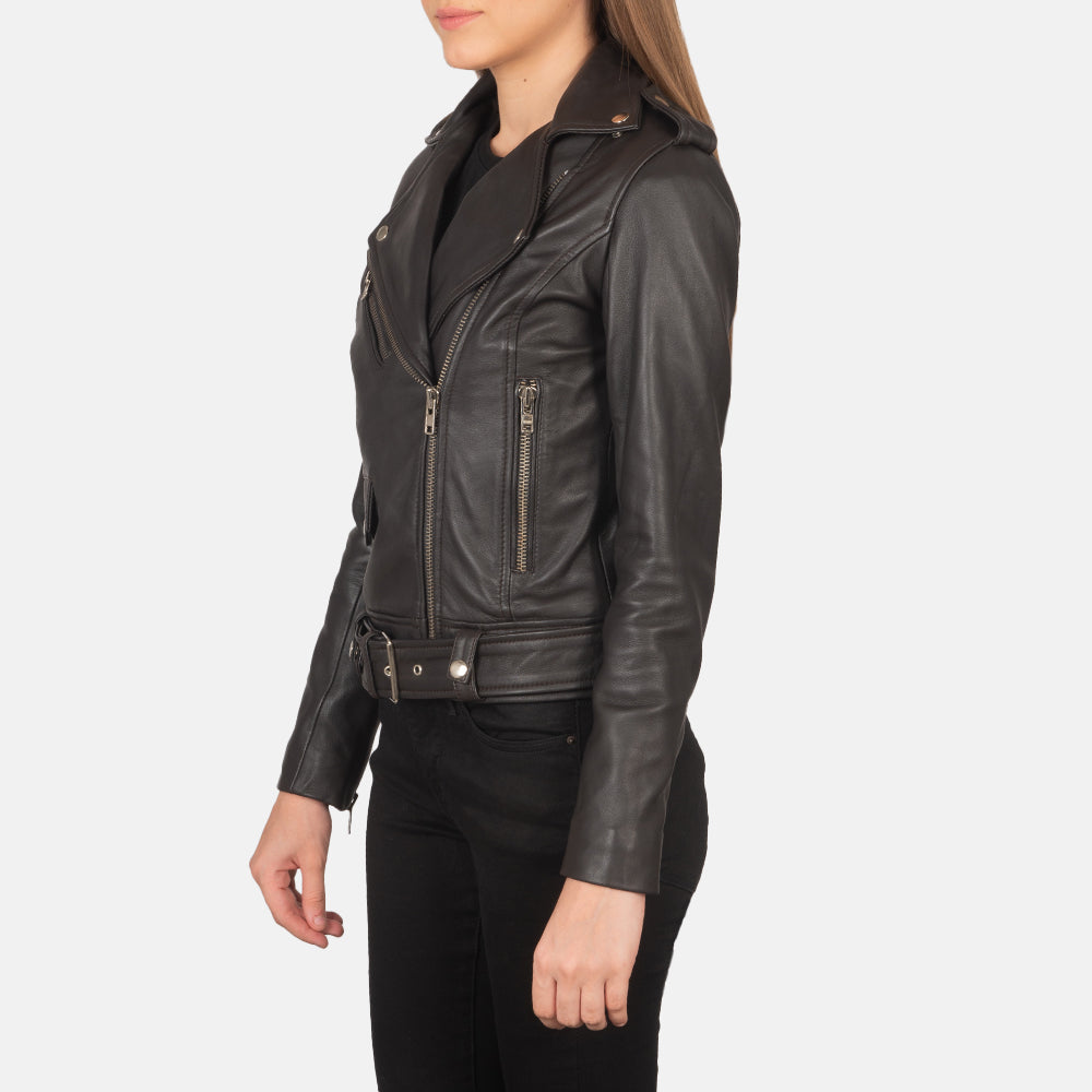 Brown Sheepskin Leather Biker Jacket - Vista trasera con ajuste entallado en hombros y bajo impecable