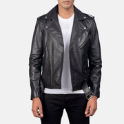 
Allaric Alley Black Leather Biker Jacket in Black Cowhide Leather - Vista frontal y silueta entallada | Comprar online