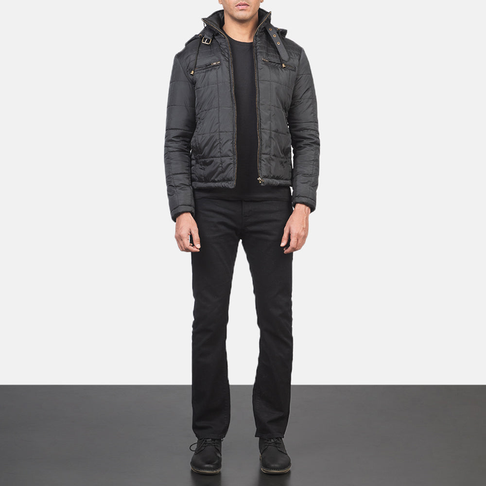 
Alps Quilted Black Windbreaker Jacket - Vista lateral mostrando el corte ergonómico de mangas