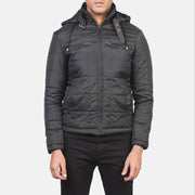 
Vista de detalle of High neck with Belt & Zipper Hardware on Alps Quilted Black Windbreaker Jacket