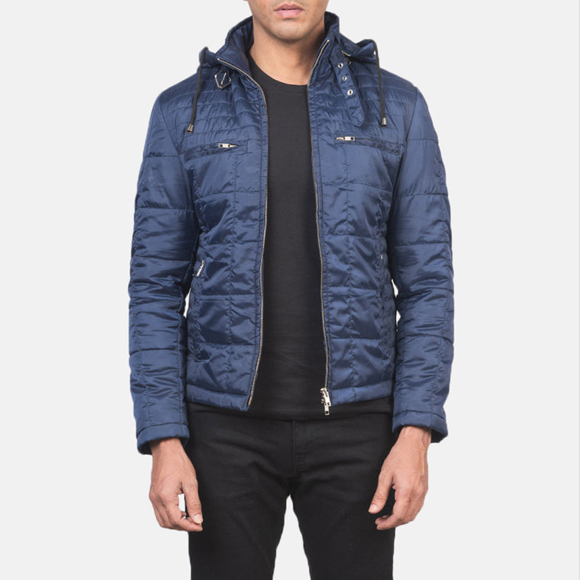 Men's Alps Quilted Blue Windbreaker Jacket in Blue Nylon - Front Profile View & Tailored Silhouette | Buy Online