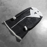 Open Hem &amp; Hem Craftsmanship Construction Detail on Women's Amie Black Double Breasted Shearling Coat
