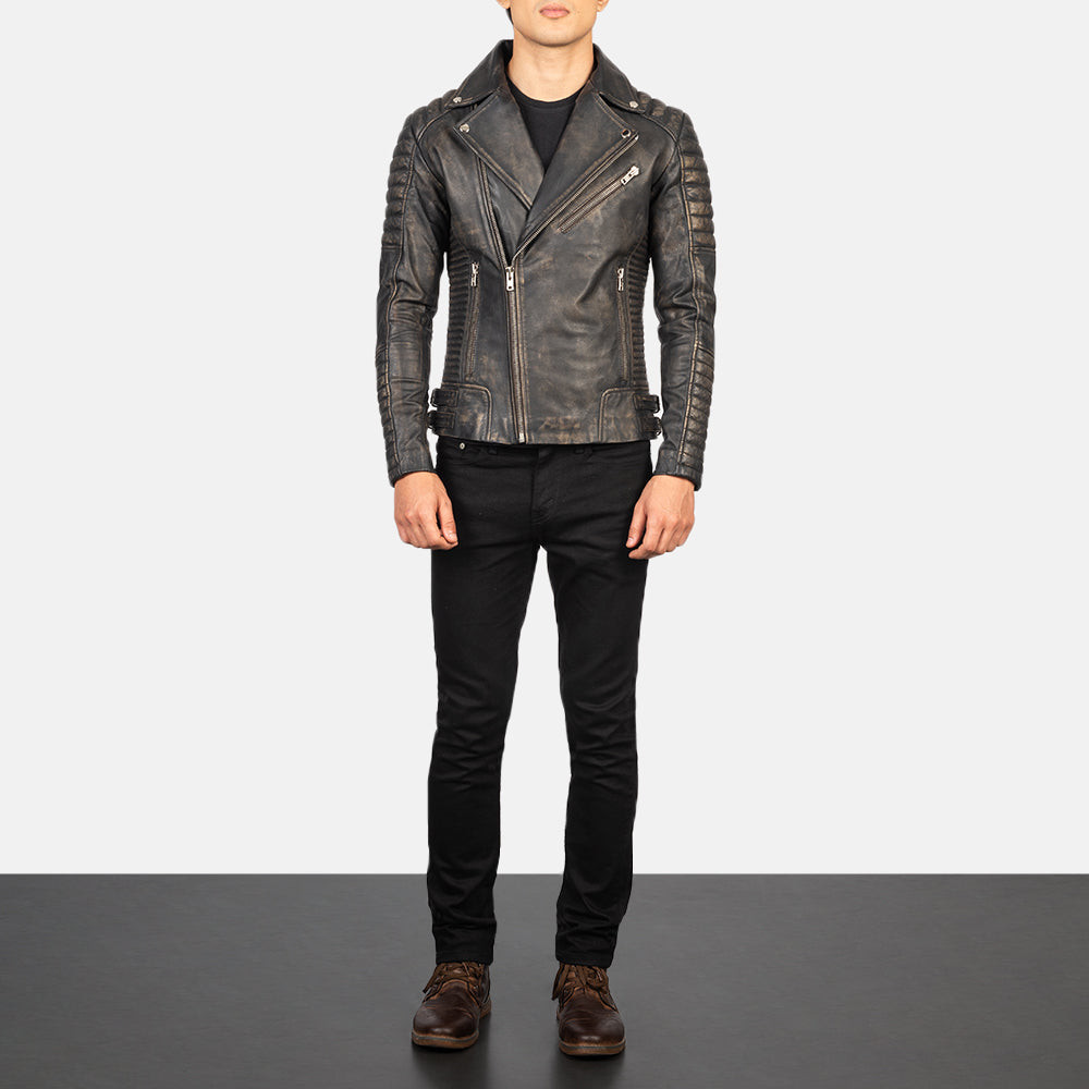 Armand Verde Chaqueta Biker de Cuero para Hombre – Vista alternativa del producto 4