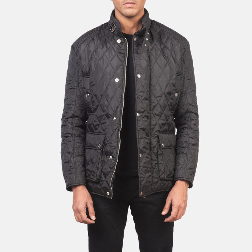 Barry Acolchado Negro Windbreaker Chaqueta de Cuero para Hombre