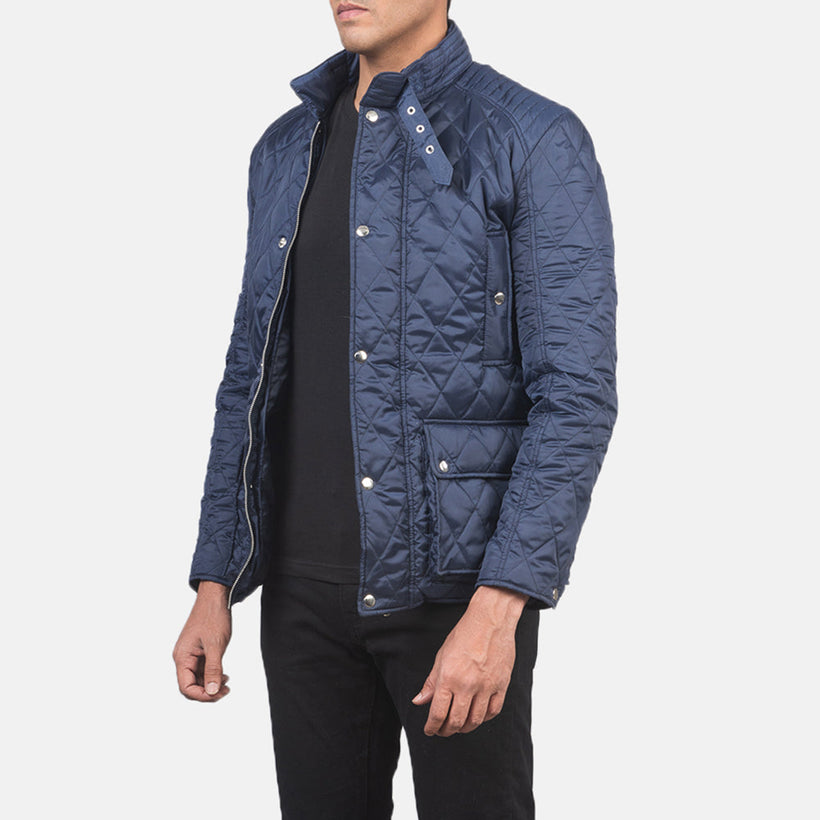 Barry Acolchado Azul Windbreaker Chaqueta de Cuero para Hombre