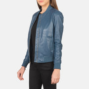 Blue Sheepskin Leather Bomber Jacket - Vista trasera con ajuste entallado en hombros y bajo impecable