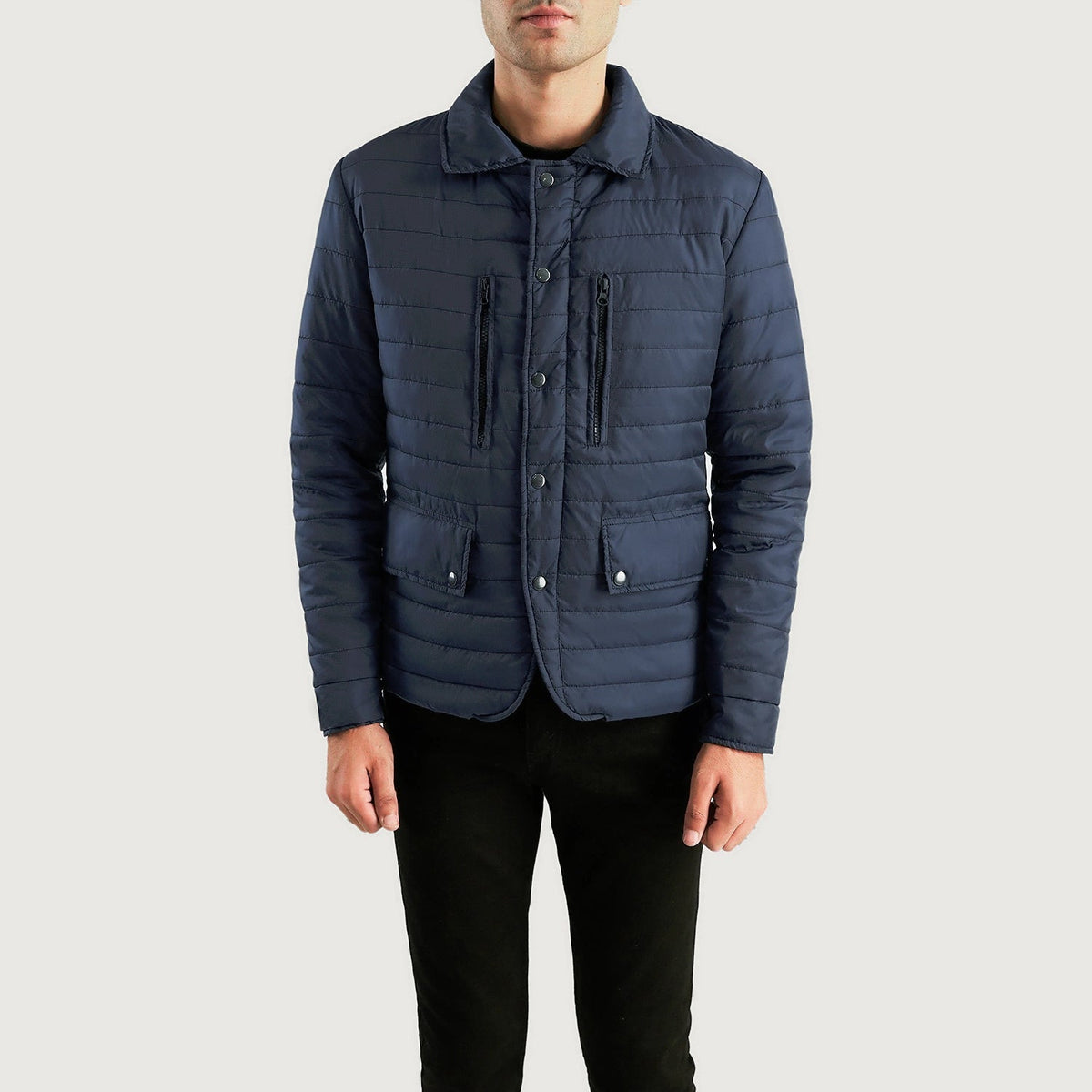 Men's Bo Quilt Windbreaker Chaqueta de Cuero para Hombre - Vista de perfil lateral con corte ergonómico de manga