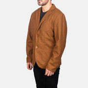 Khaki Synthetic Wool Leather Blazer - Vista trasera con ajuste entallado en hombros y bajo impecable