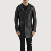 
Vista de detalle of Notch & Button Hardware on Brawnton Negro Abrigo de Cuero para Hombre
