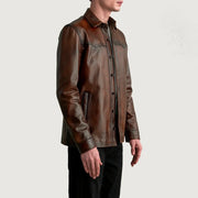 
Distressed Brown Sheepskin leather Jacket - Vista posterior con hombros definidos y bajo impecable