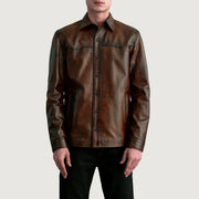 
Bronco Marrón Envejecido Leather Shirt para Hombre - Vista lateral mostrando el corte ergonómico de mangas