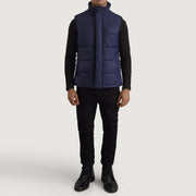 
Bryan Azul Chaleco acolchado para Hombre - Vista lateral mostrando el corte ergonómico de mangas