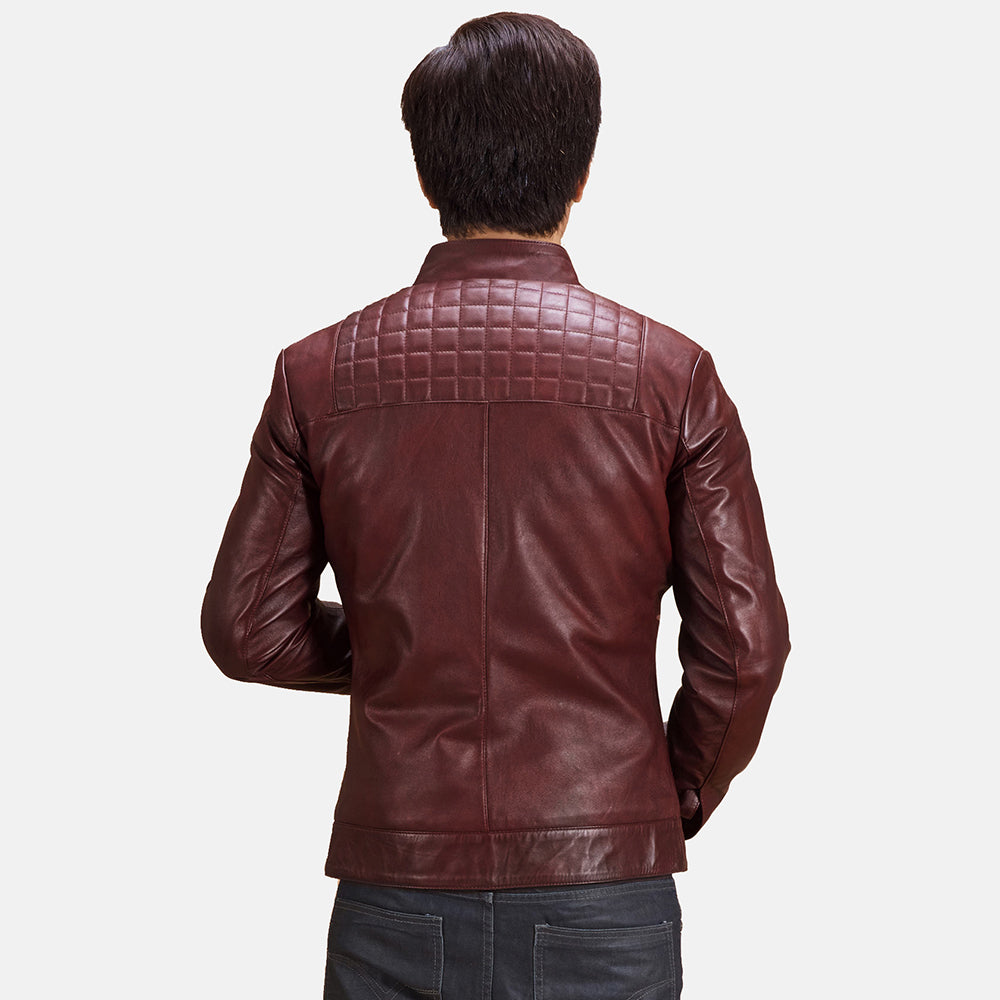 
Vista de detalle of Band with Snap Button & Zipper Hardware on Burgunn Dee Granate Chaqueta Biker de Cuero para Hombre