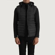 
Carlo Negro Chaleco acolchado con capucha para Hombre en cuero vacuno negro auténtico - Vista frontal y silueta entallada | Comprar online