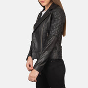 Black Goatskin Leather Biker Jacket - Vista trasera con ajuste entallado en hombros y bajo impecable
