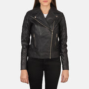 Detalle de cerca of Notch &amp; Zipper Hardware on Women's Carolyn Quilted Black Biker Jacket