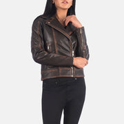 
Vista de detalle of Notch & Zipper Hardware on Carolyn Quilted Vintage Brown Biker Jacket