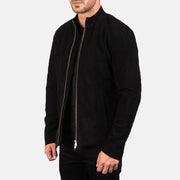 Black Goatskin Suede Biker Jacket - Vista trasera con ajuste entallado en hombros y bajo impecable