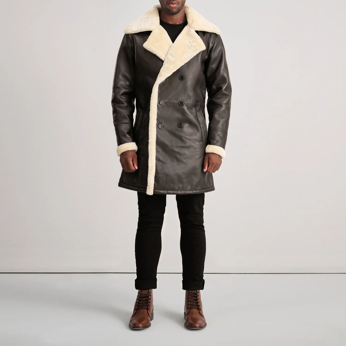 Charles Abrigo de Cuero Marrón Shearling Abrigo de Cuero para Hombre – Vista alternativa del producto 3